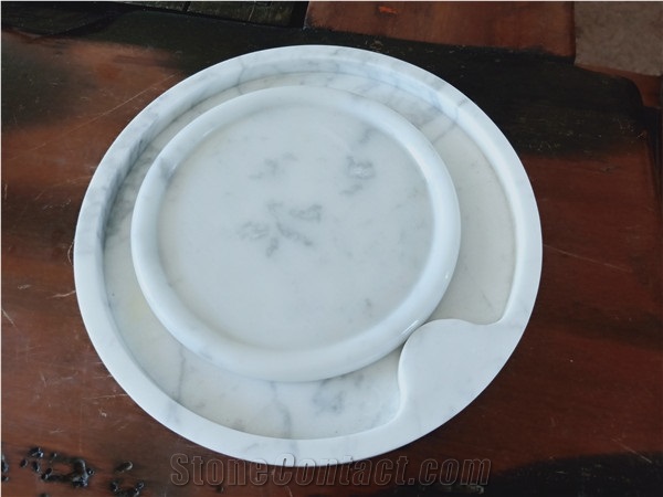 Carrara White Round Marble Saucer