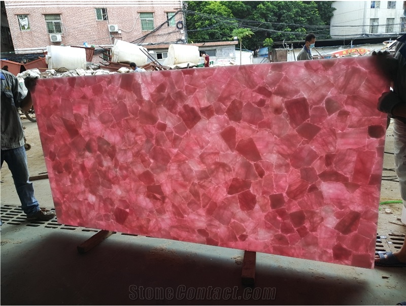 Cheap Price Backlit Pink Crystal Gemstone Slabs