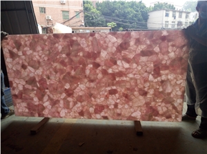 Customized Backlit Pink Crystal Gemstone Slabs