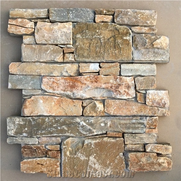 Gold Slate Ledged Stone Veneer Stacked Claddings