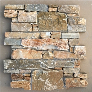 Gold Slate Ledged Stone Veneer Stacked Claddings