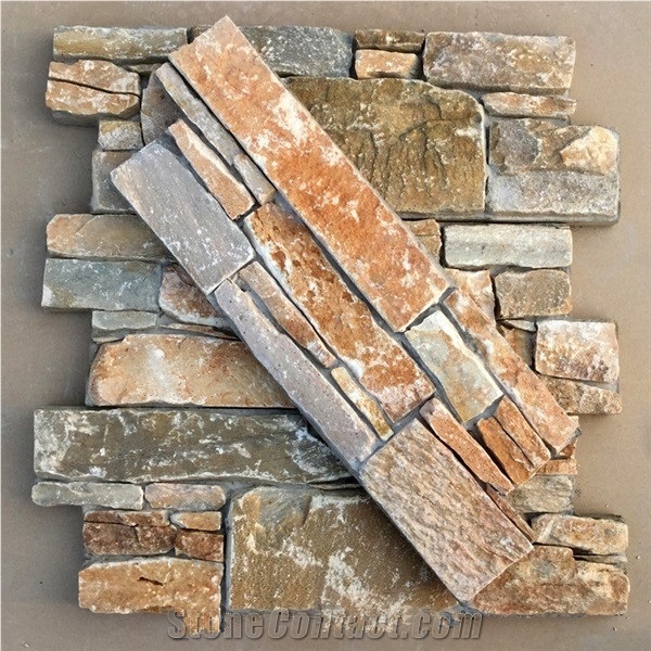 Gold Slate Ledged Stone Veneer Stacked Claddings