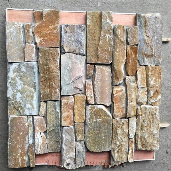 Gold Slate Ledged Stone Veneer Stacked Claddings