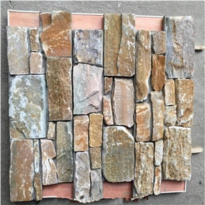 Gold Slate Ledged Stone Veneer Stacked Claddings