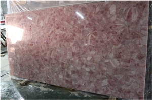 High Polished Backlit Pink Crystal Gemstone Slabs