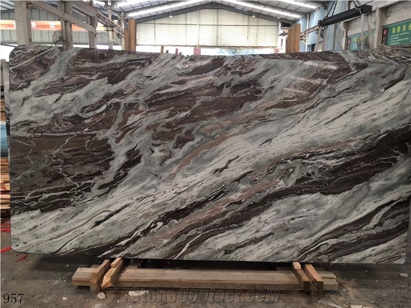 India Violet Brown Marble Slab Tiles Book Matched