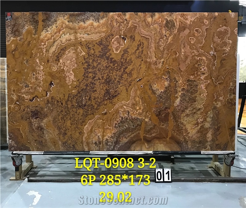 Laminated Tranlusent Red Tiger Onyx Slabs Tiles