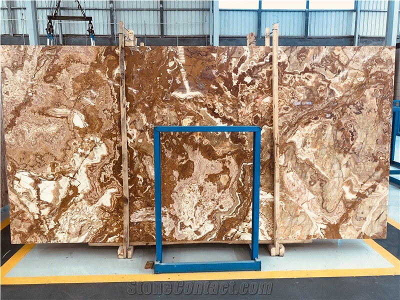 Laminated Tranlusent Red Tiger Onyx Slabs Tiles