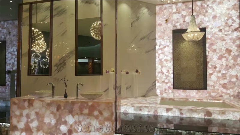 Pink Crystal Gemstone Bathroom Vanity Tops