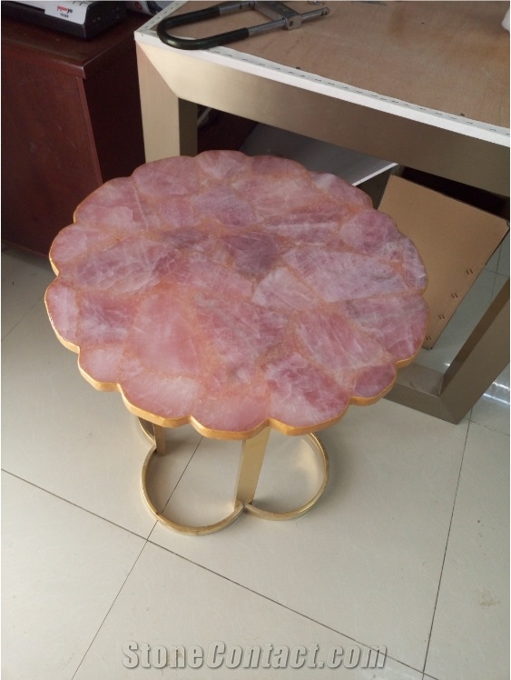 Pink Crystal Gemstone Round Table Tops