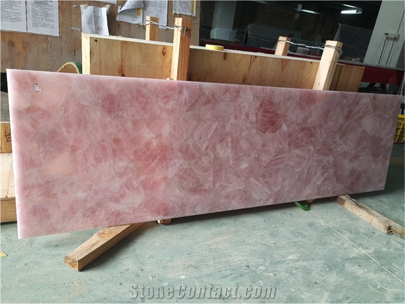Pink Crystal Semiprecious Stone Slabs for Bar Tops