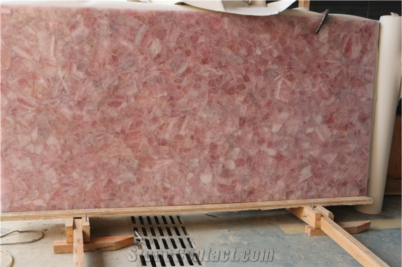 Pink Crystal Semiprecious Stone Slabs for Bar Tops