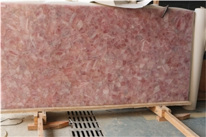 Pink Crystal Semiprecious Stone Slabs for Bar Tops
