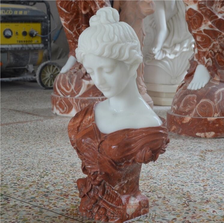Red White Marble Western Figure Bust Head Statues