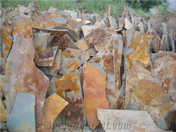 Rusty Yellow Slate Flagstone for Wall Tile, Landscaping Stone, Flagstone