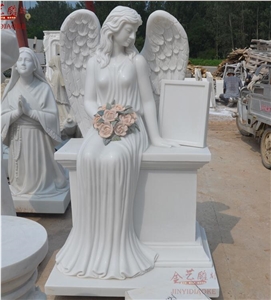 Tombstone Memorial Angel White Marble Sculptures
