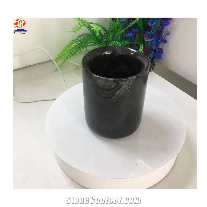 Unique Ancient Tree Black Marble Stone Candle Jar