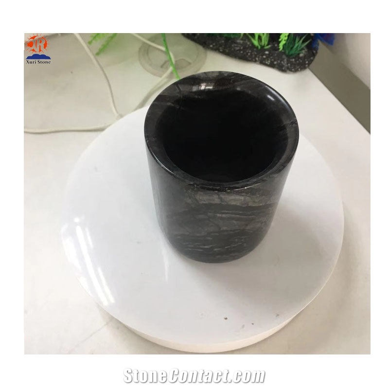 Unique Ancient Tree Black Marble Stone Candle Jar