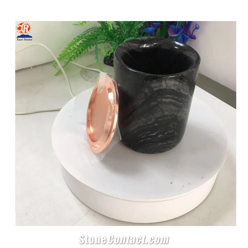 Unique Ancient Tree Black Marble Stone Candle Jar