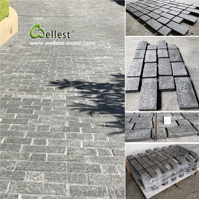 G684 Black Basalt Granite Cobble on Meshed Mats