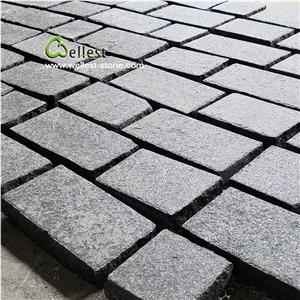 G684 Black Basalt Granite Cobble on Meshed Mats