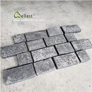 G684 Black Basalt Granite Cobble on Meshed Mats
