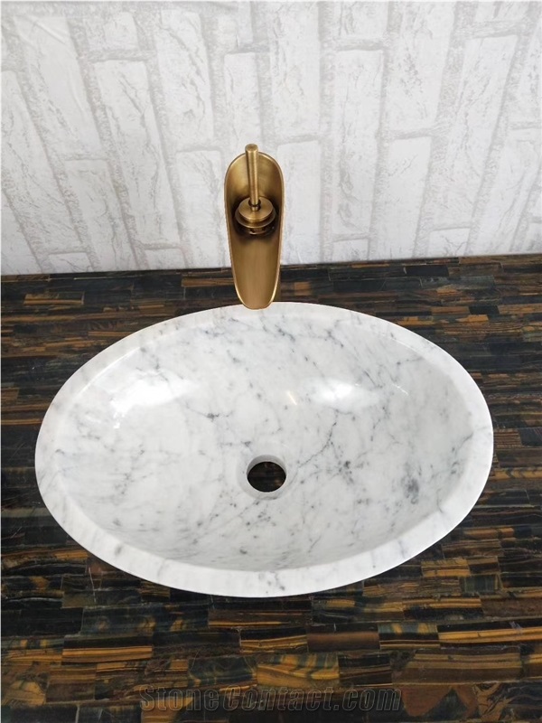 Bianco Carrara White Oval Hotel Bathroom Sink Bowl