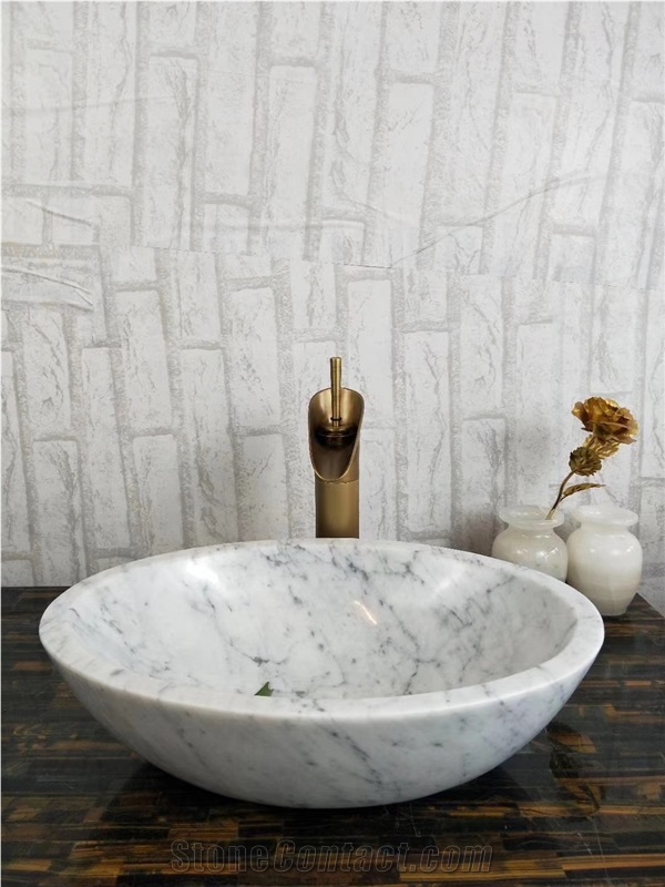 Bianco Carrara White Oval Hotel Bathroom Sink Bowl