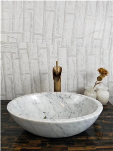 Bianco Carrara White Oval Hotel Bathroom Sink Bowl