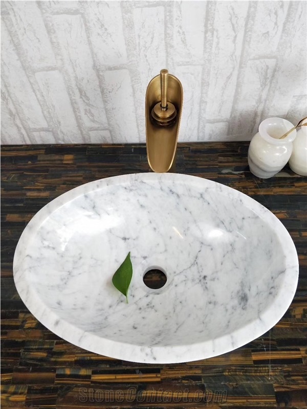 Bianco Carrara White Oval Hotel Bathroom Sink Bowl