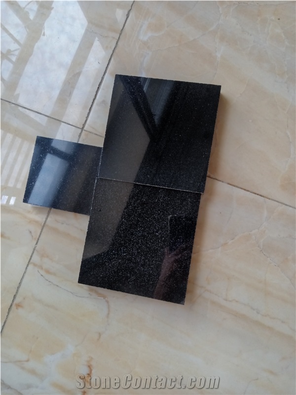 China Hebei Pure Black Polished Granite Floor Tile