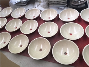 Crema Marfil Beige Marble Hotel Round Basins Sinks