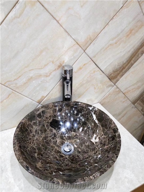 Dark Emperador Brown Marble Round Office Sinks