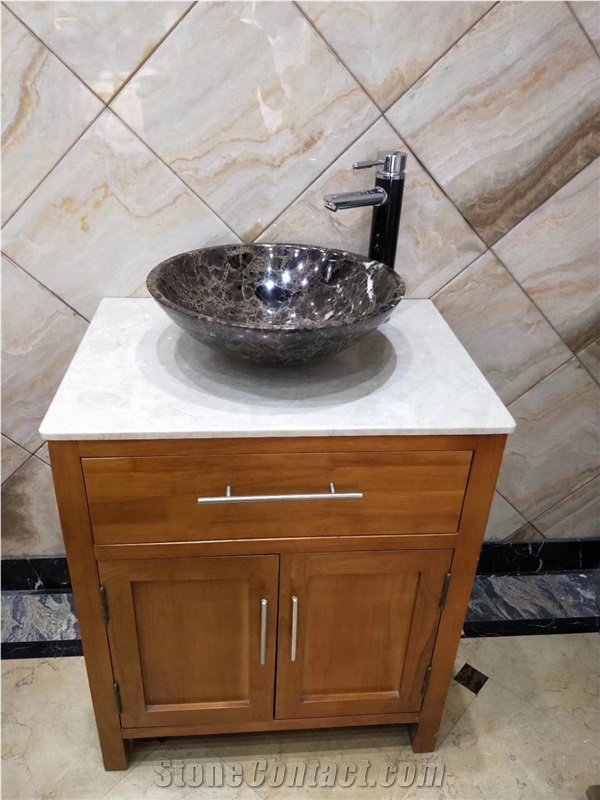 Dark Emperador Brown Marble Round Office Sinks