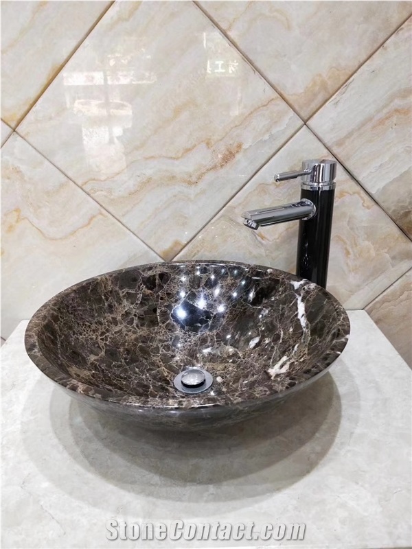 Dark Emperador Brown Marble Round Office Sinks