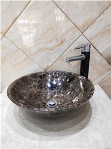 Dark Emperador Brown Marble Round Office Sinks