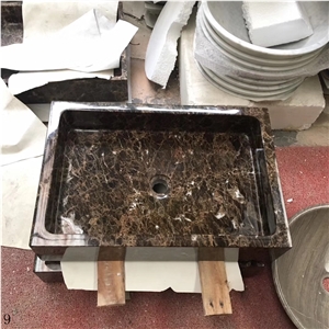 Dark Emperador Brown Marble Square Wash Basin Sink