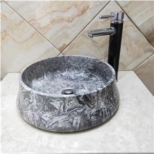 Dark Grey Vileplume Marble Bathroom Round Sinks