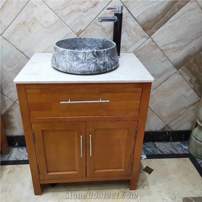 Dark Grey Vileplume Marble Bathroom Round Sinks