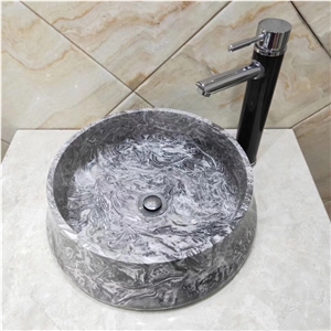 Dark Grey Vileplume Marble Bathroom Round Sinks