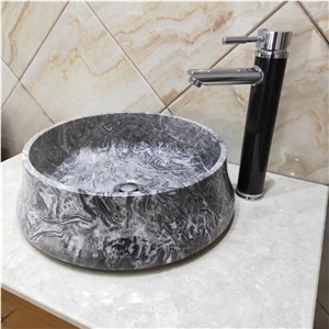 Dark Grey Vileplume Marble Bathroom Round Sinks