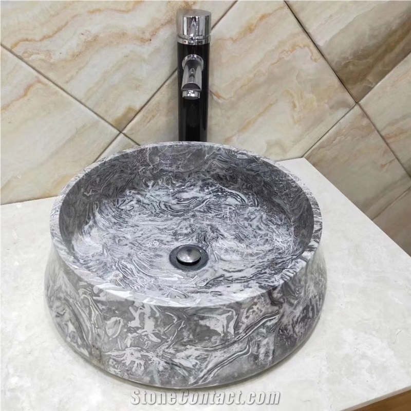 Dark Grey Vileplume Marble Bathroom Round Sinks