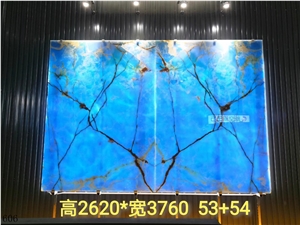 Dream Ocean Ice Blue Onyx Book Match Slab Wall