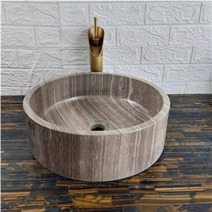 Grey Wood Vein Marble Round Basins Kitchen Sinks