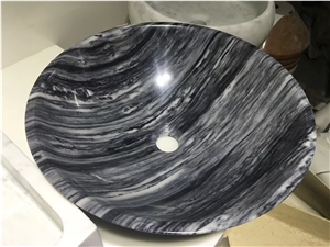 Hotel Marble Wash Round Sinks Black Vein Basins
