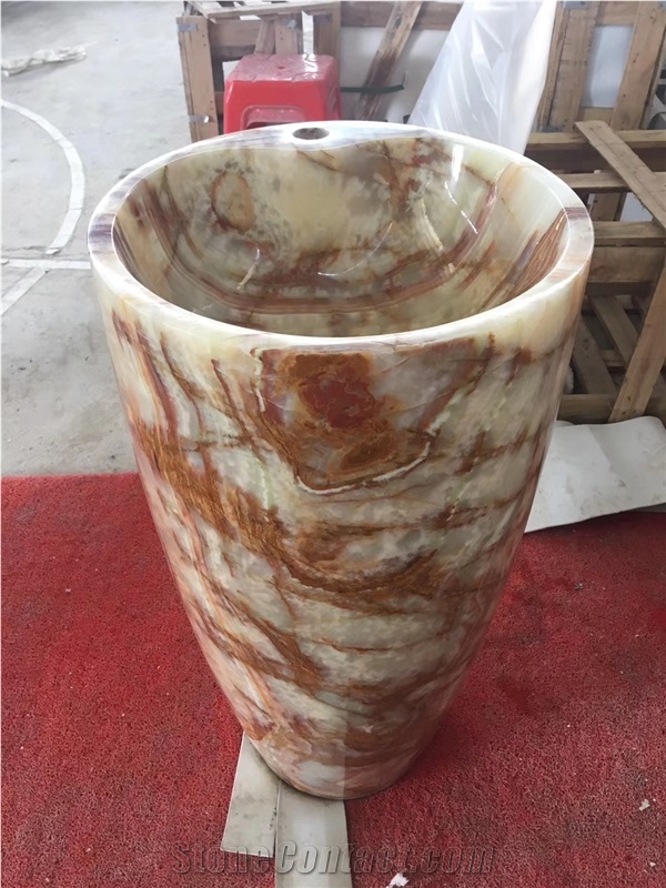 Multicolor Jade Cylindrical Basin Garden Wash Bowl