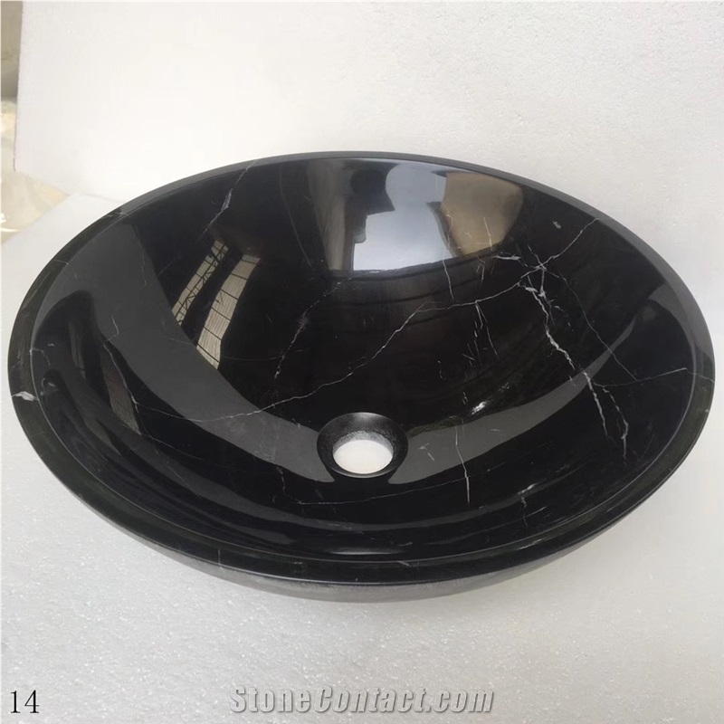 Nero Marquina Black Stone Round Basin for Bathroom