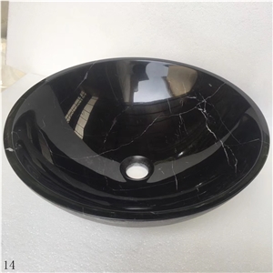 Nero Marquina Black Stone Round Basin for Bathroom