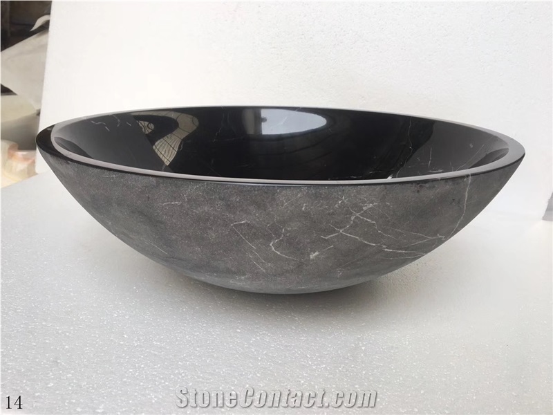 Nero Marquina Black Stone Round Basin for Bathroom