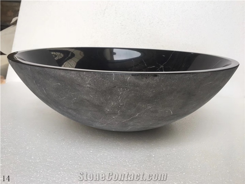 Nero Marquina Black Stone Round Basin for Bathroom